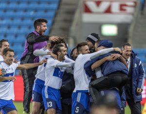 OSLO, NORWAY - OCTOBER 11: Mattia Stefanelli of San Marino celebrate goal with team during the FIFA 2018 World Cup Qualifier between Norway and San Marino at Ullevaal Stadion on October 11, 2016 in Oslo, Norway. (Photo by Trond Tandberg/Getty Images)